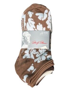 Marilyn Monroe Low Cut Socks - Brown & Cream Floral Print (10 Pairs)